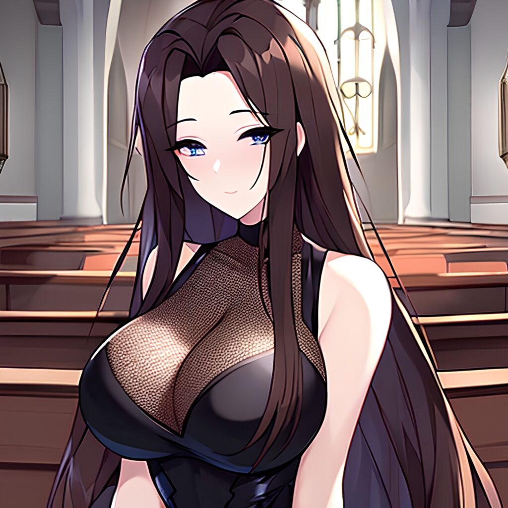woman church messy hair brunette fishnet long hair