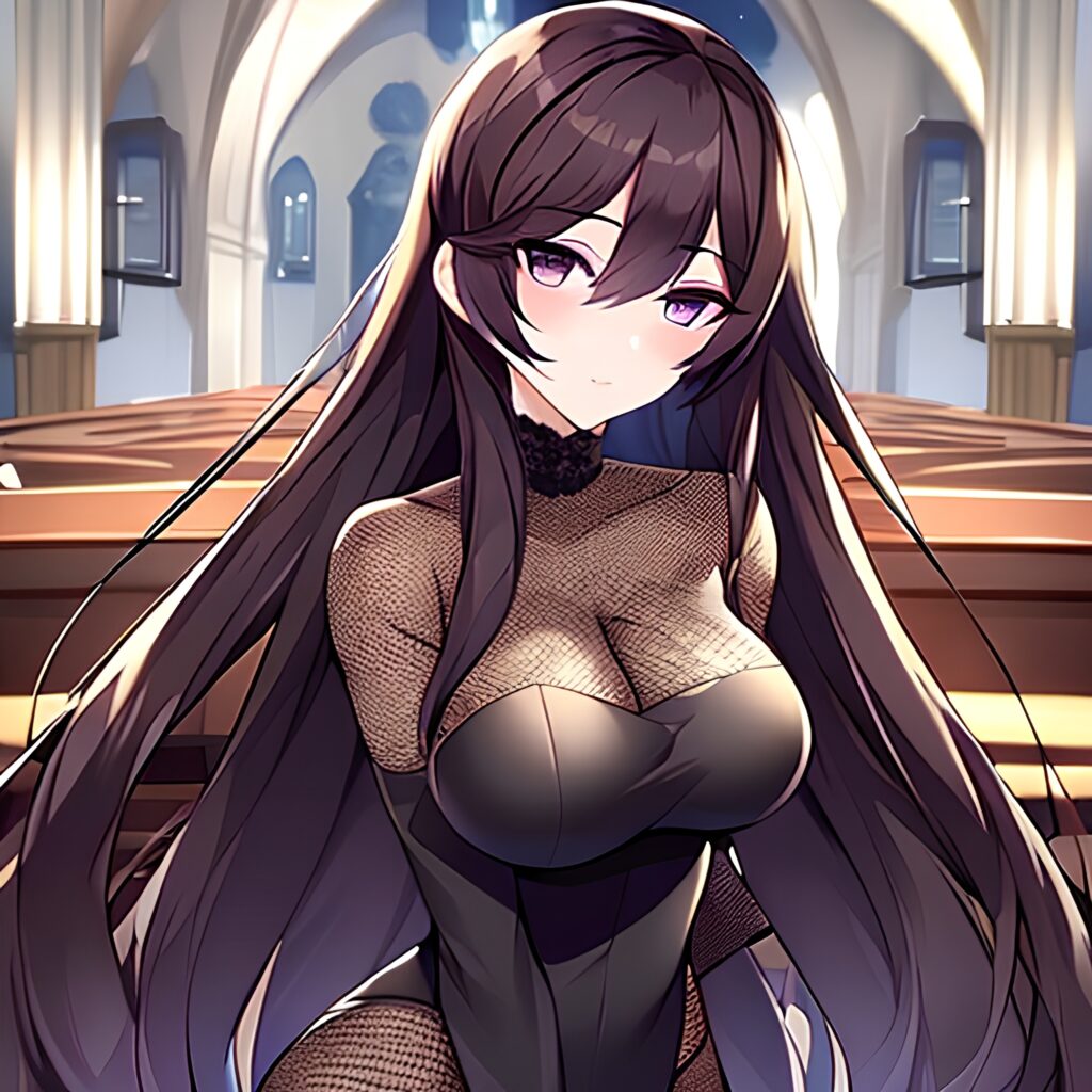 woman church messy hair brunette long hair fishnet 