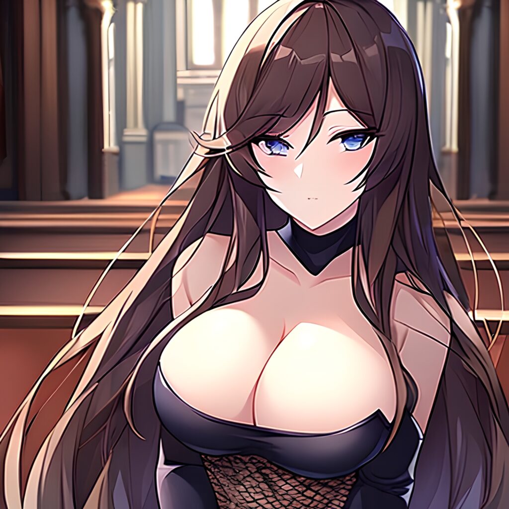 woman church messy hair brunette long hair fishnet 