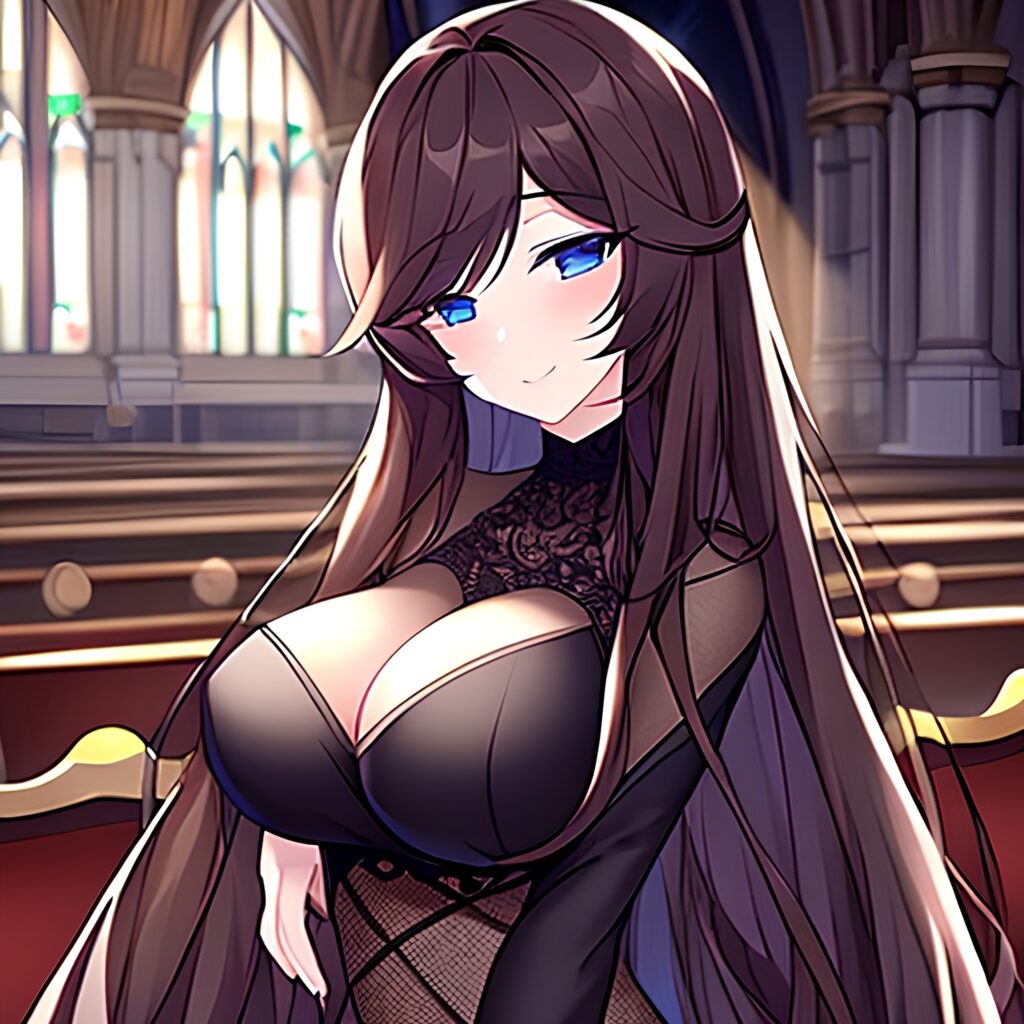 woman church messy hair brunette long hair fishnet 