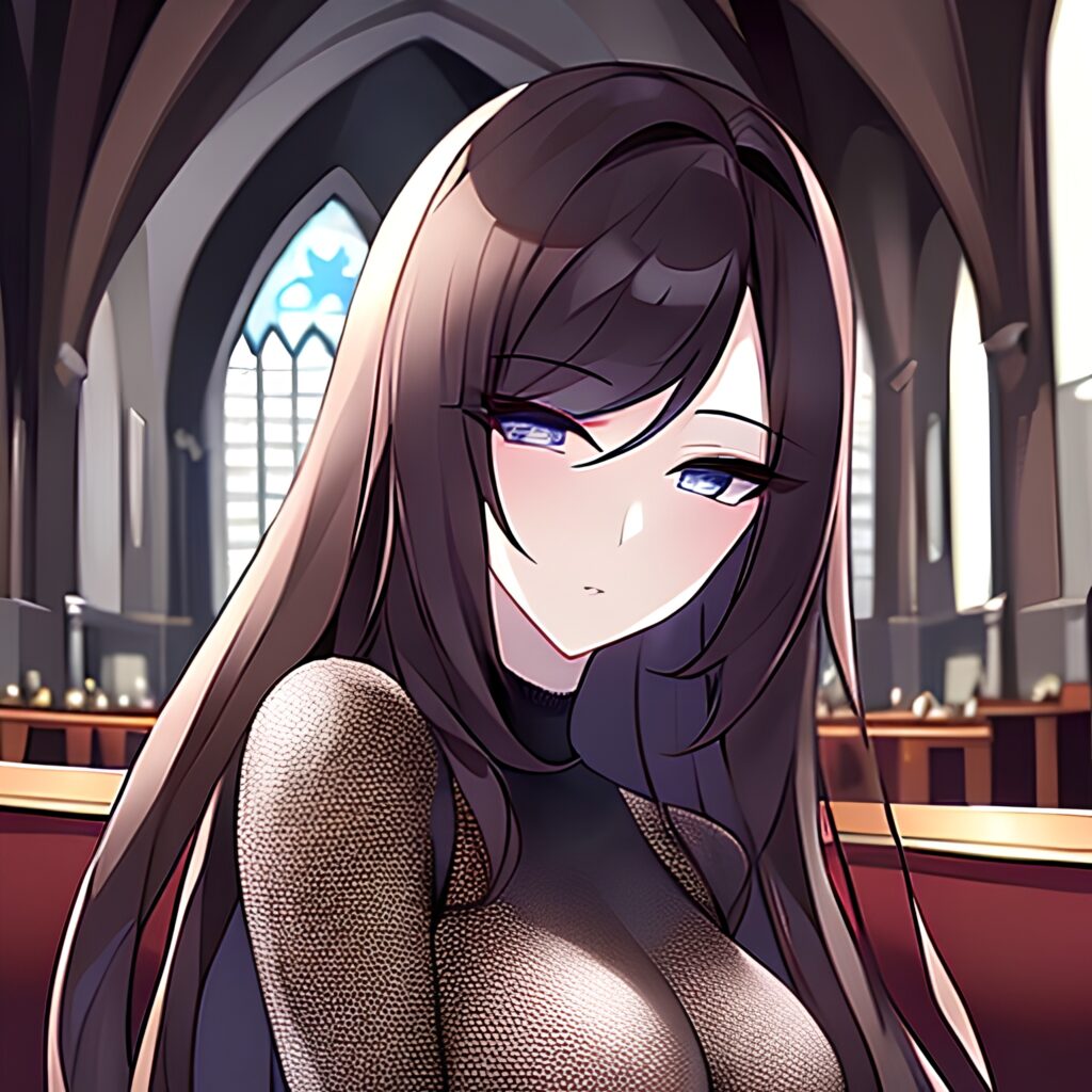 woman church messy hair brunette long hair fishnet 