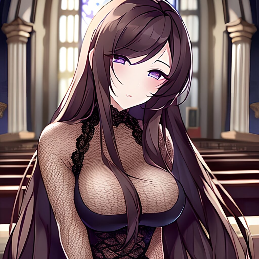 woman church messy hair brunette long hair fishnet 