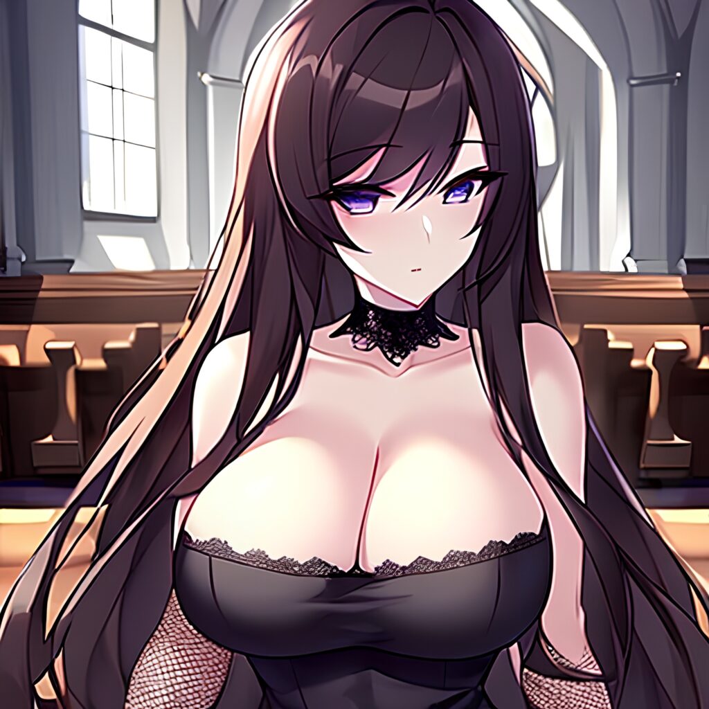 woman church messy hair brunette long hair fishnet 