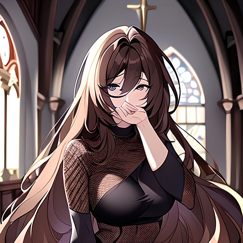 woman church messy hair brunette long hair fishnet 