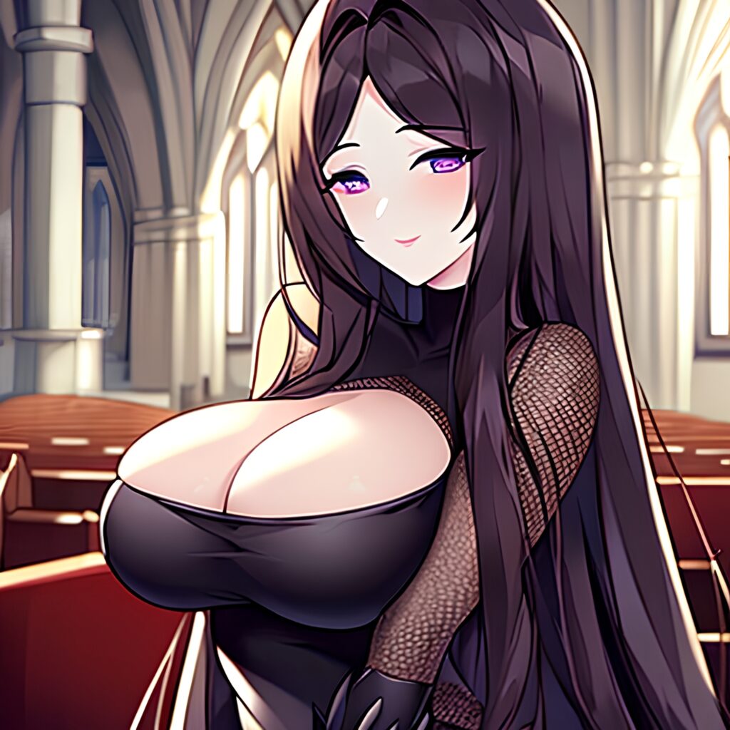 woman church messy hair brunette long hair fishnet 