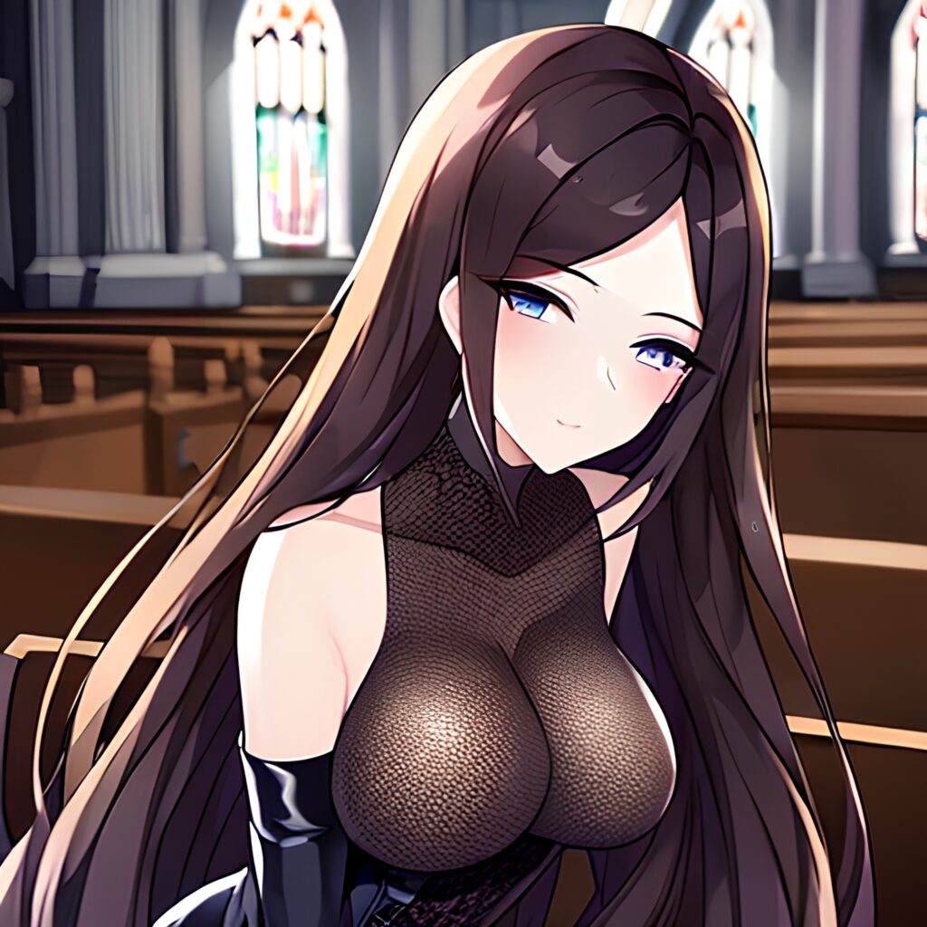 woman church messy hair fishnet brunette long hair
