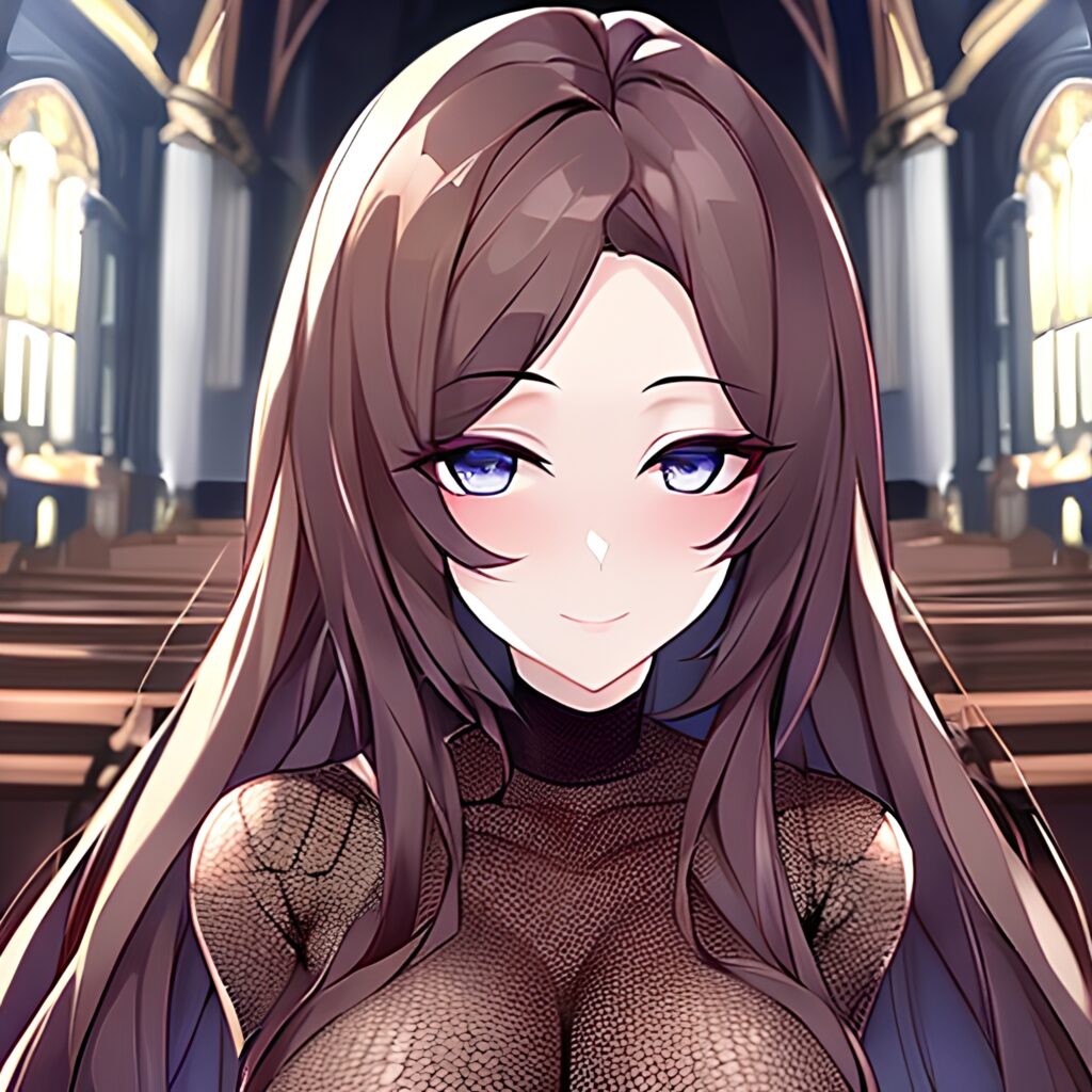 woman church messy hair fishnet long hair brunette