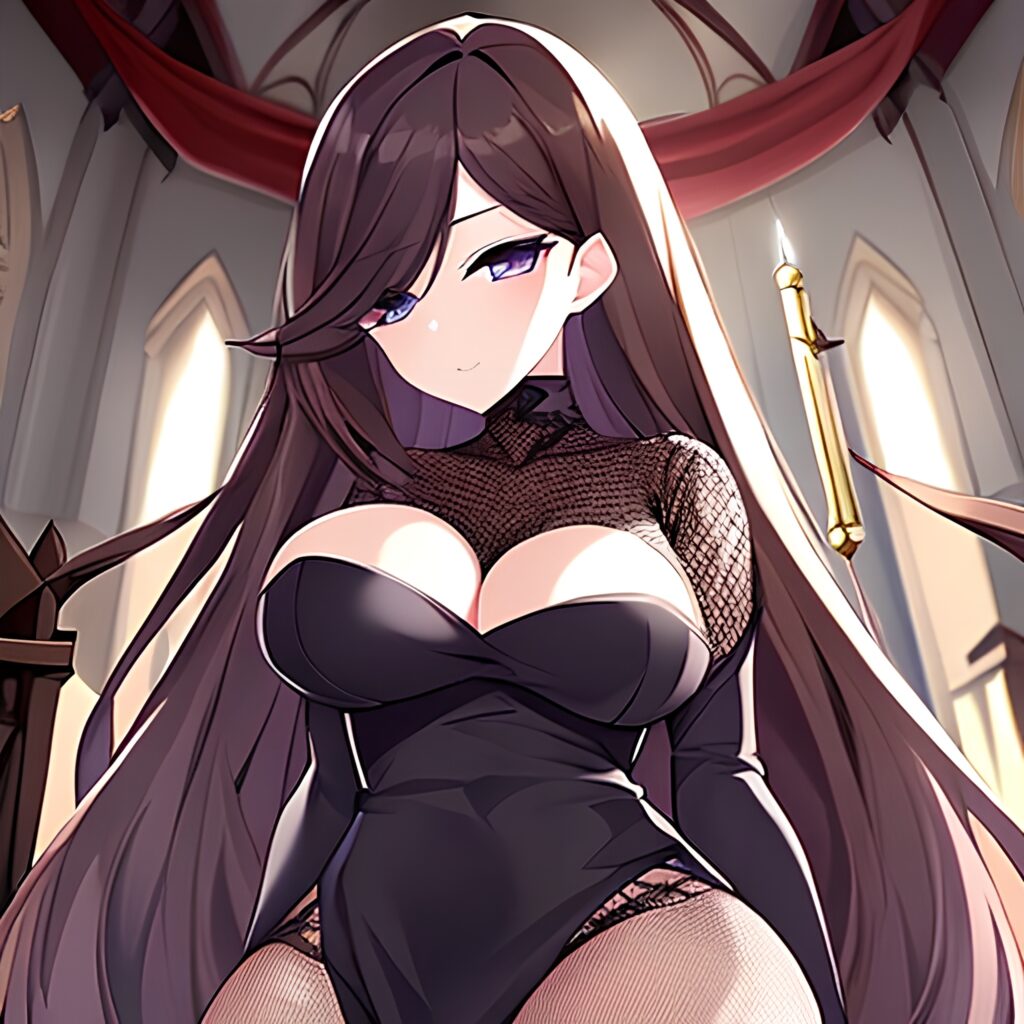 woman church messy hair fishnet long hair brunette 