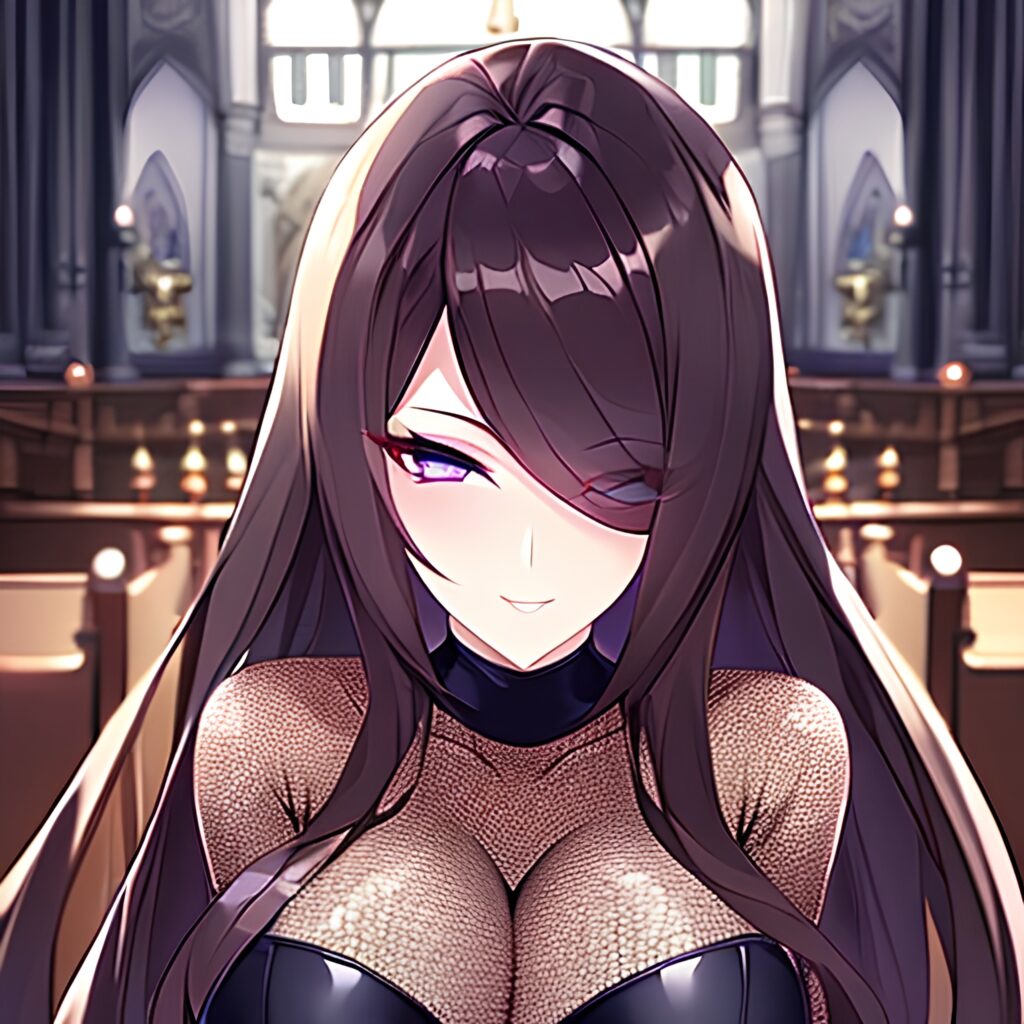 woman church messy hair fishnet long hair brunette 