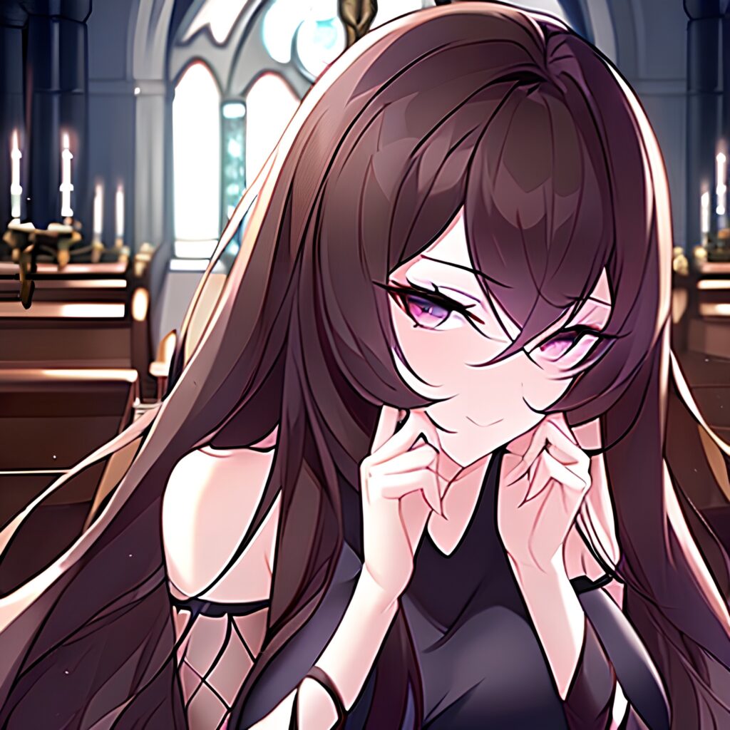 woman church messy hair long hair brunette fishnet