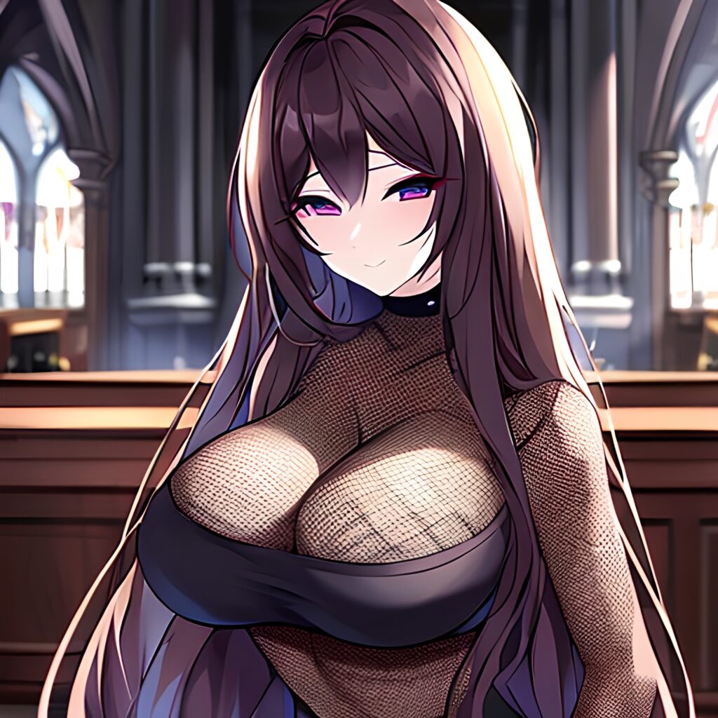 woman church messy hair long hair fishnet brunette