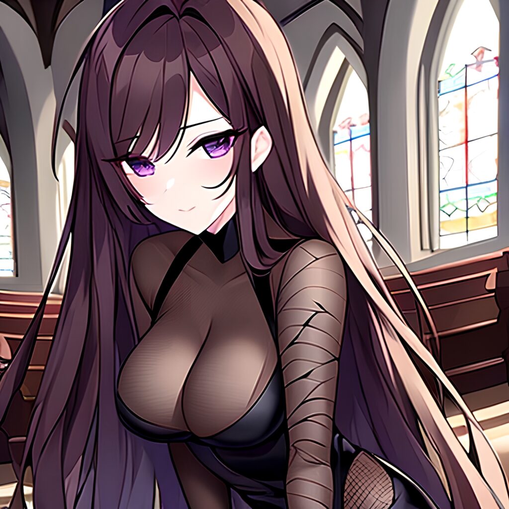 woman church messy hair long hair fishnet brunette