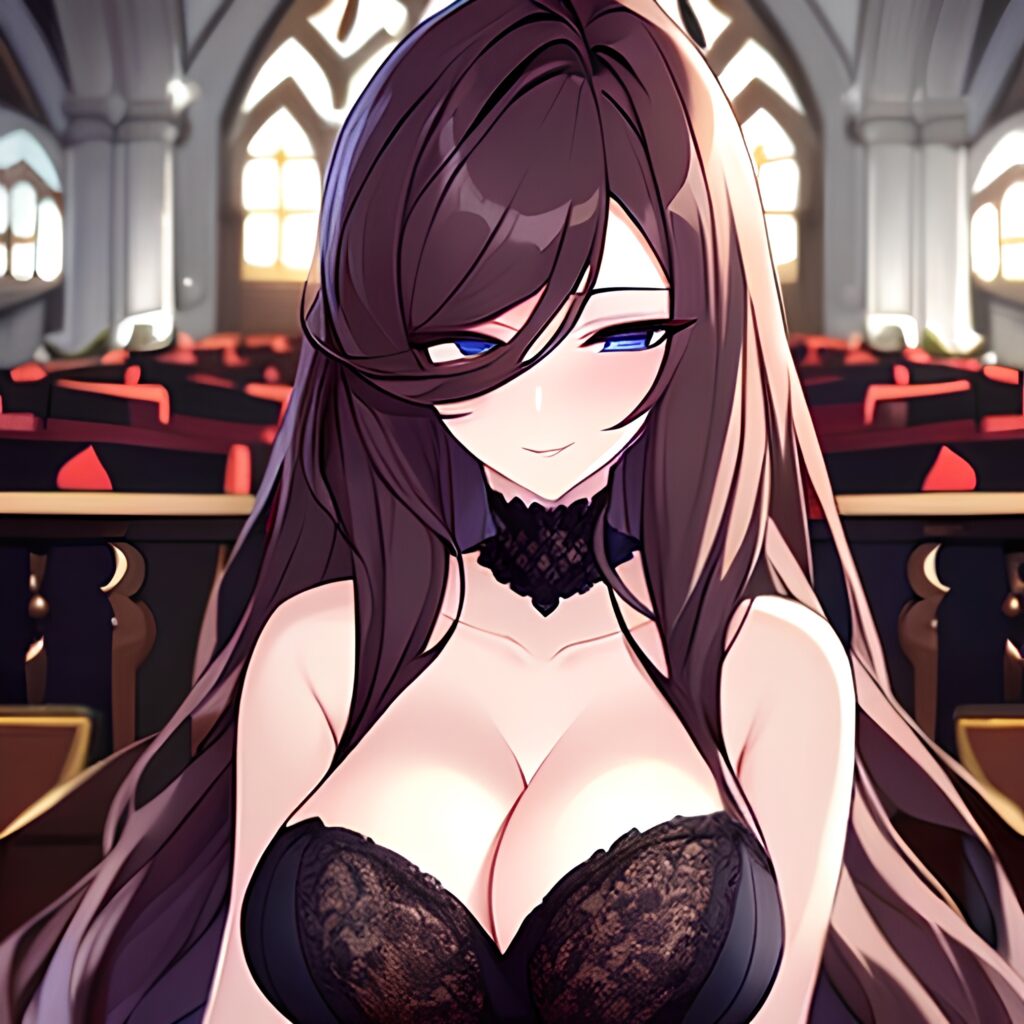 woman fishnet brunette church long hair messy hair
