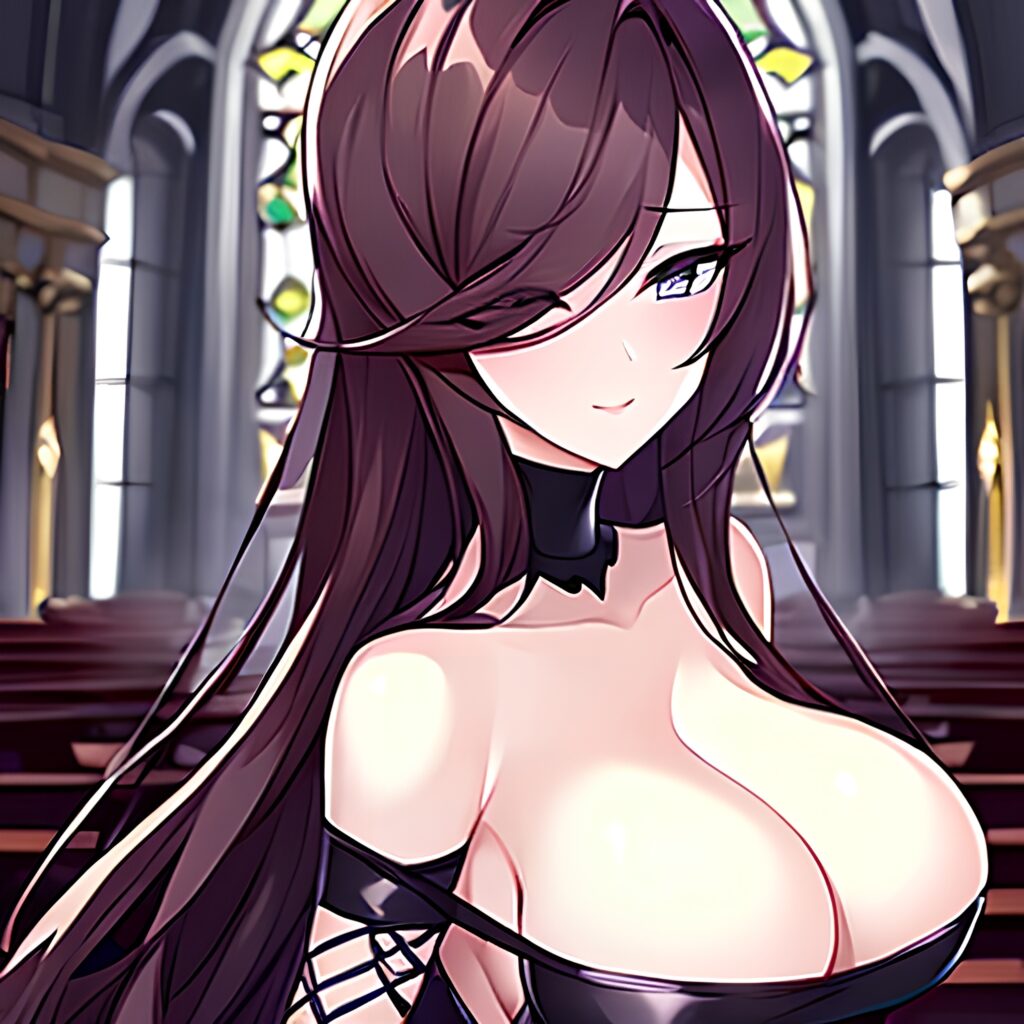 woman fishnet brunette church long hair messy hair