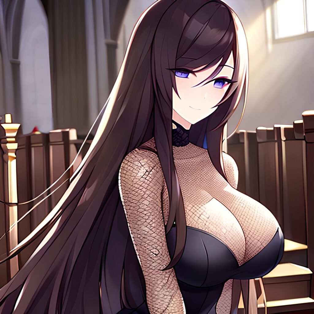 woman fishnet brunette church long hair messy hair 