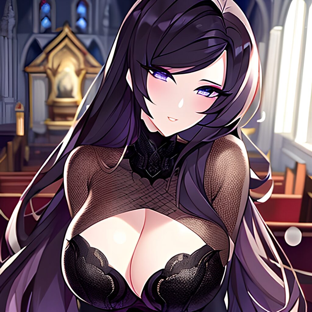 woman fishnet brunette church long hair messy hair 