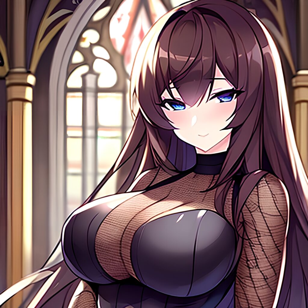 woman fishnet brunette long hair church messy hair