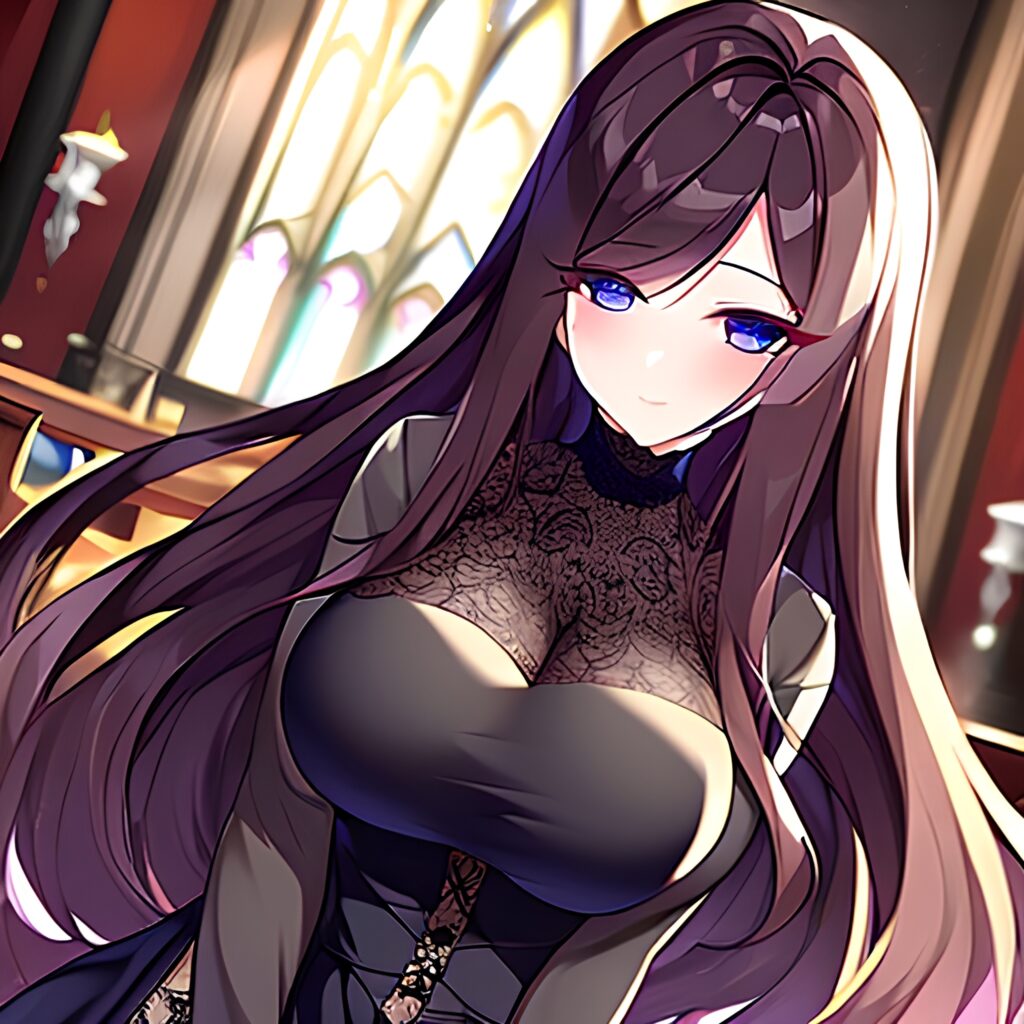 woman fishnet brunette long hair messy hair church 