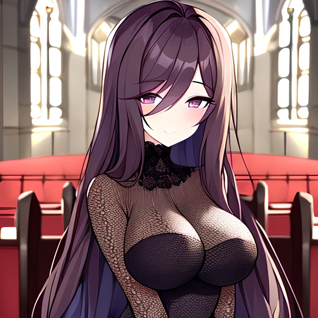 woman fishnet brunette messy hair church long hair 