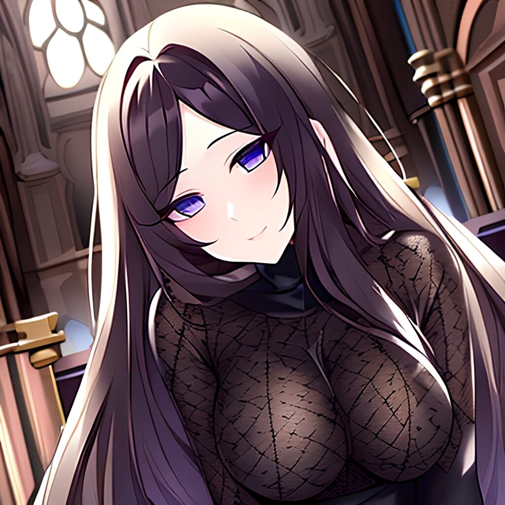 woman fishnet brunette messy hair long hair church
