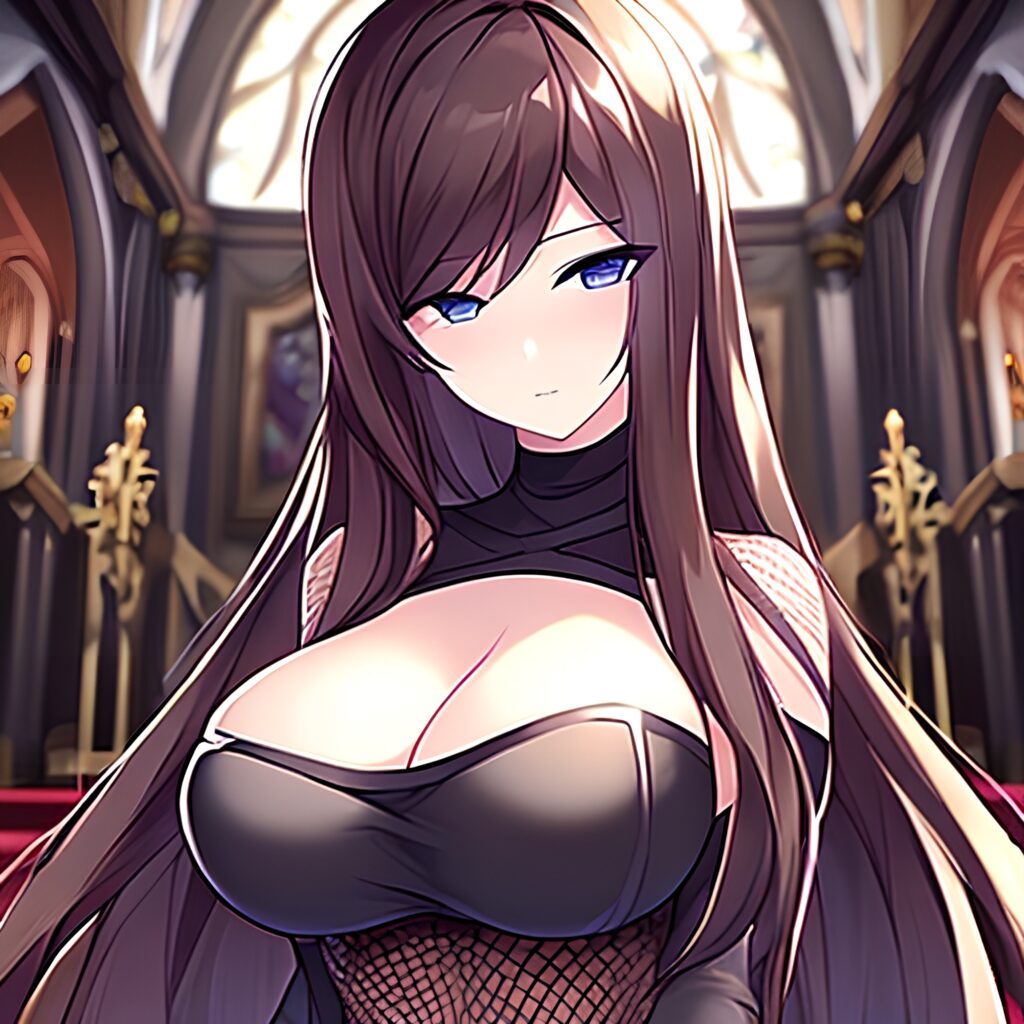 woman fishnet church brunette long hair messy hair 