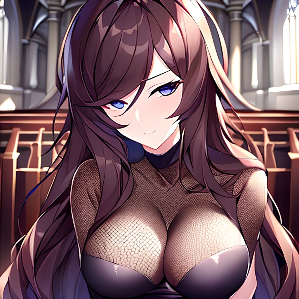 woman fishnet church brunette messy hair long hair