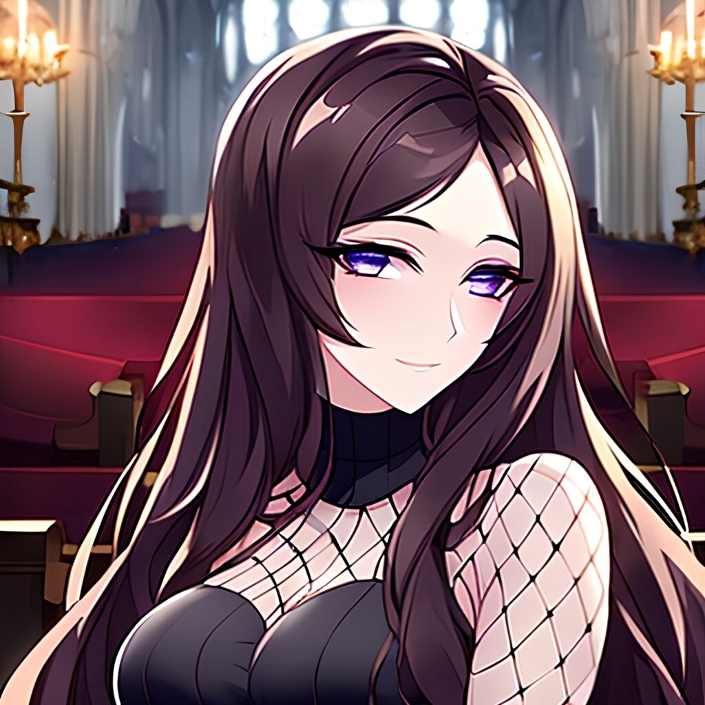 woman fishnet church long hair messy hair brunette