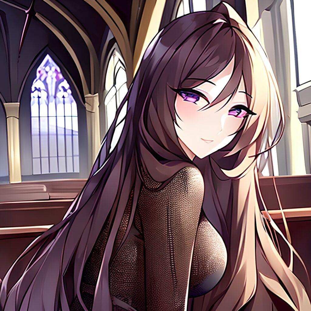 woman fishnet church messy hair brunette long hair 