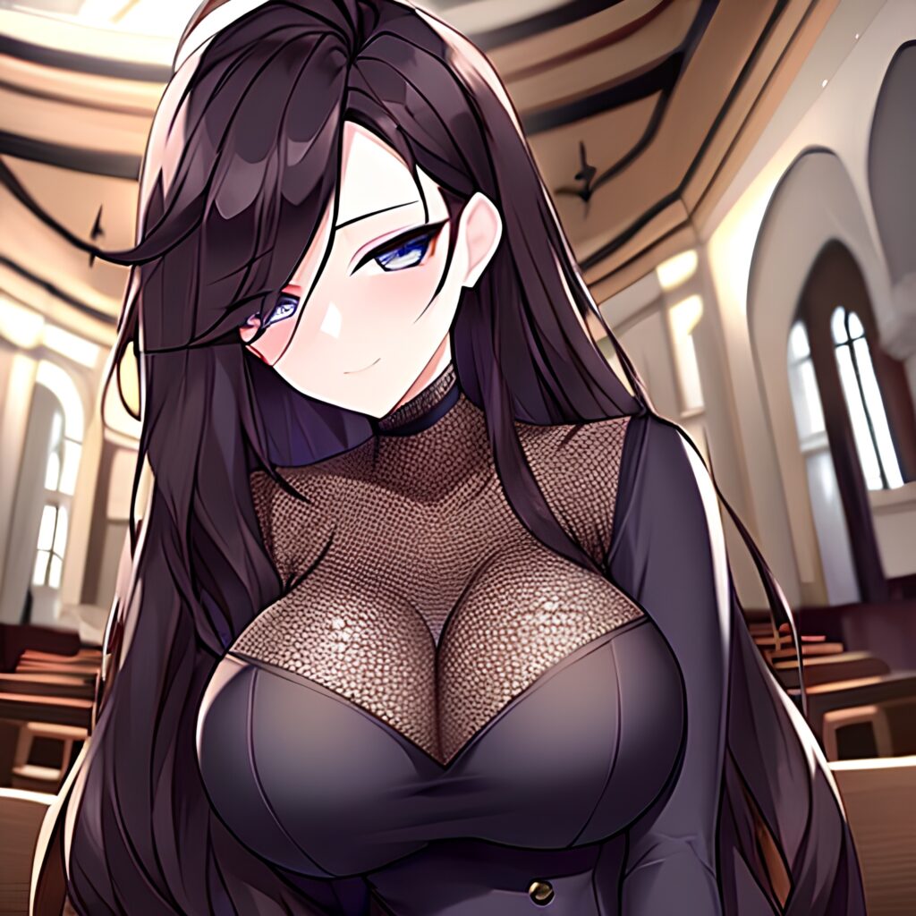 woman fishnet church messy hair brunette long hair 