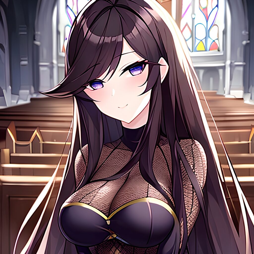woman fishnet church messy hair brunette long hair