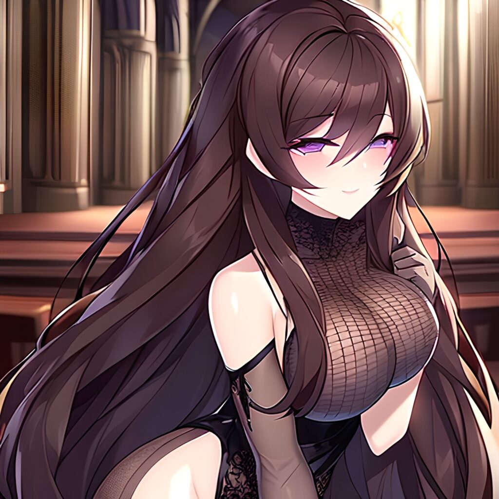 woman fishnet church messy hair brunette long hair
