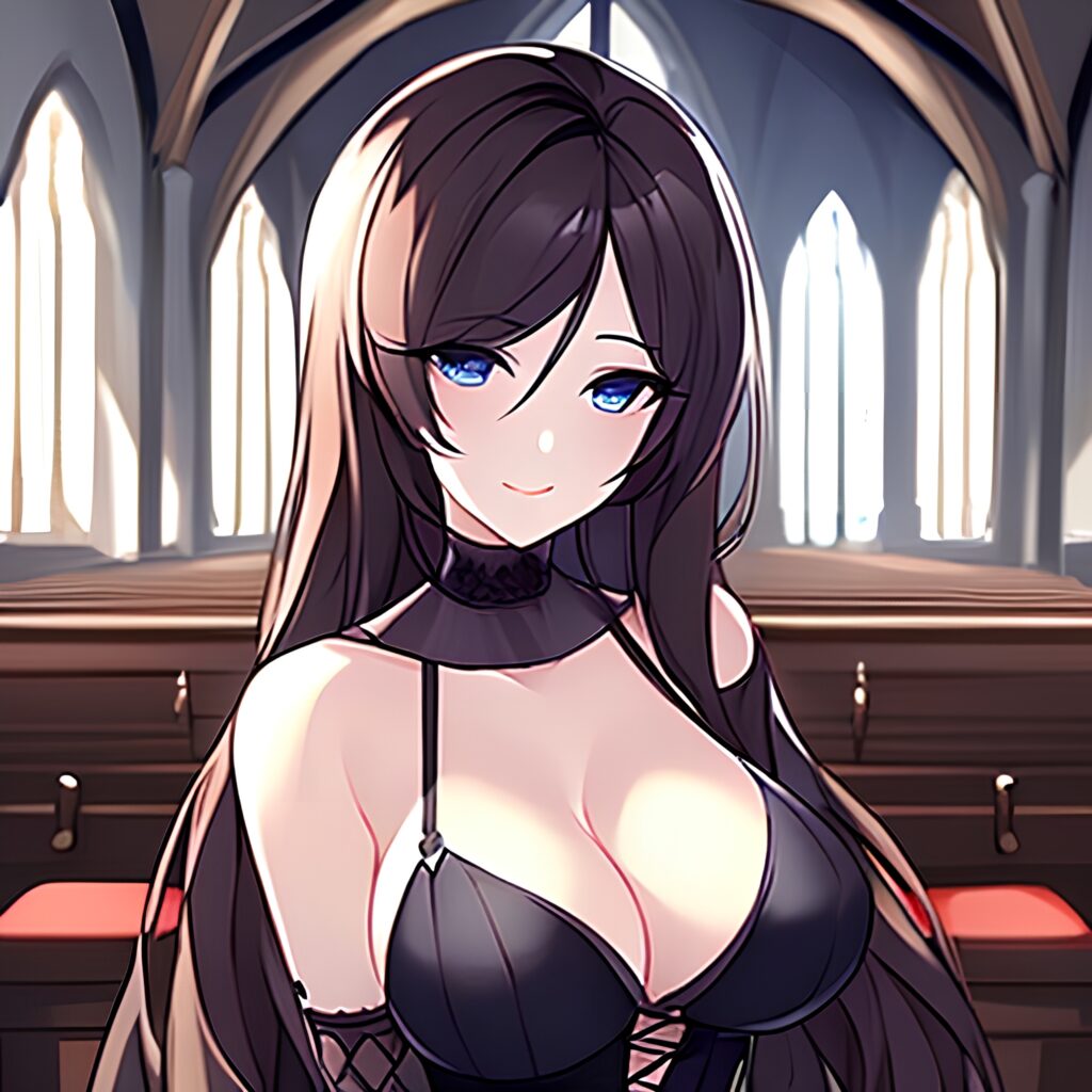 woman fishnet church messy hair brunette long hair