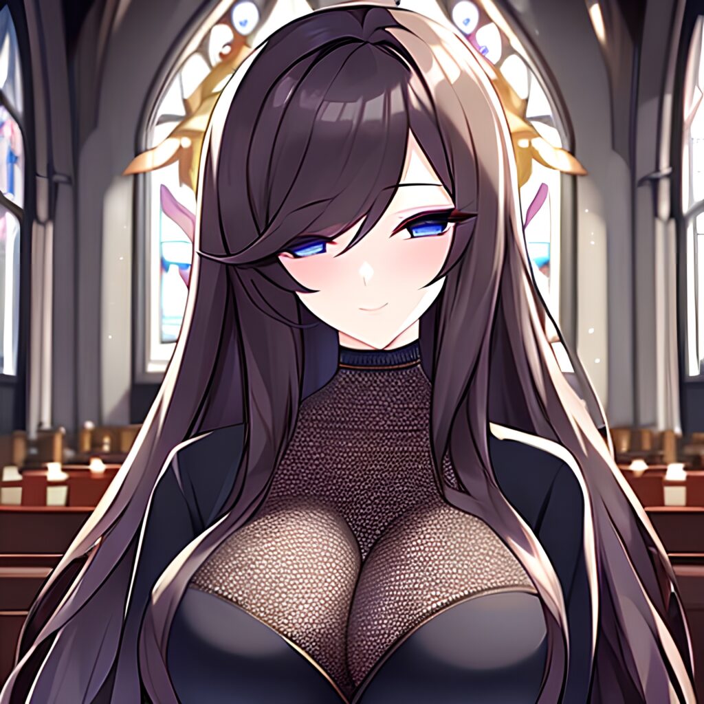 woman fishnet church messy hair long hair brunette
