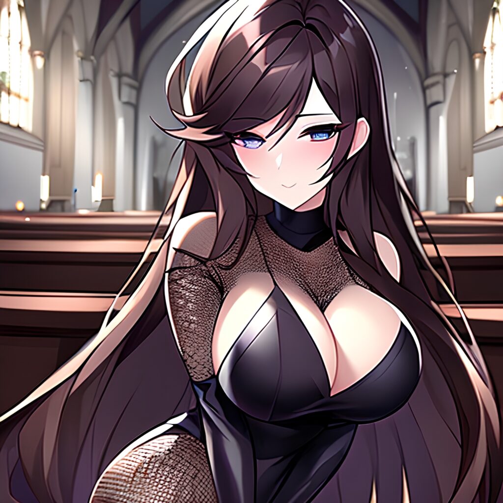 woman fishnet long hair brunette church messy hair 