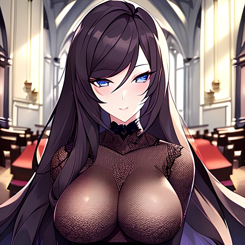woman fishnet long hair brunette church messy hair 