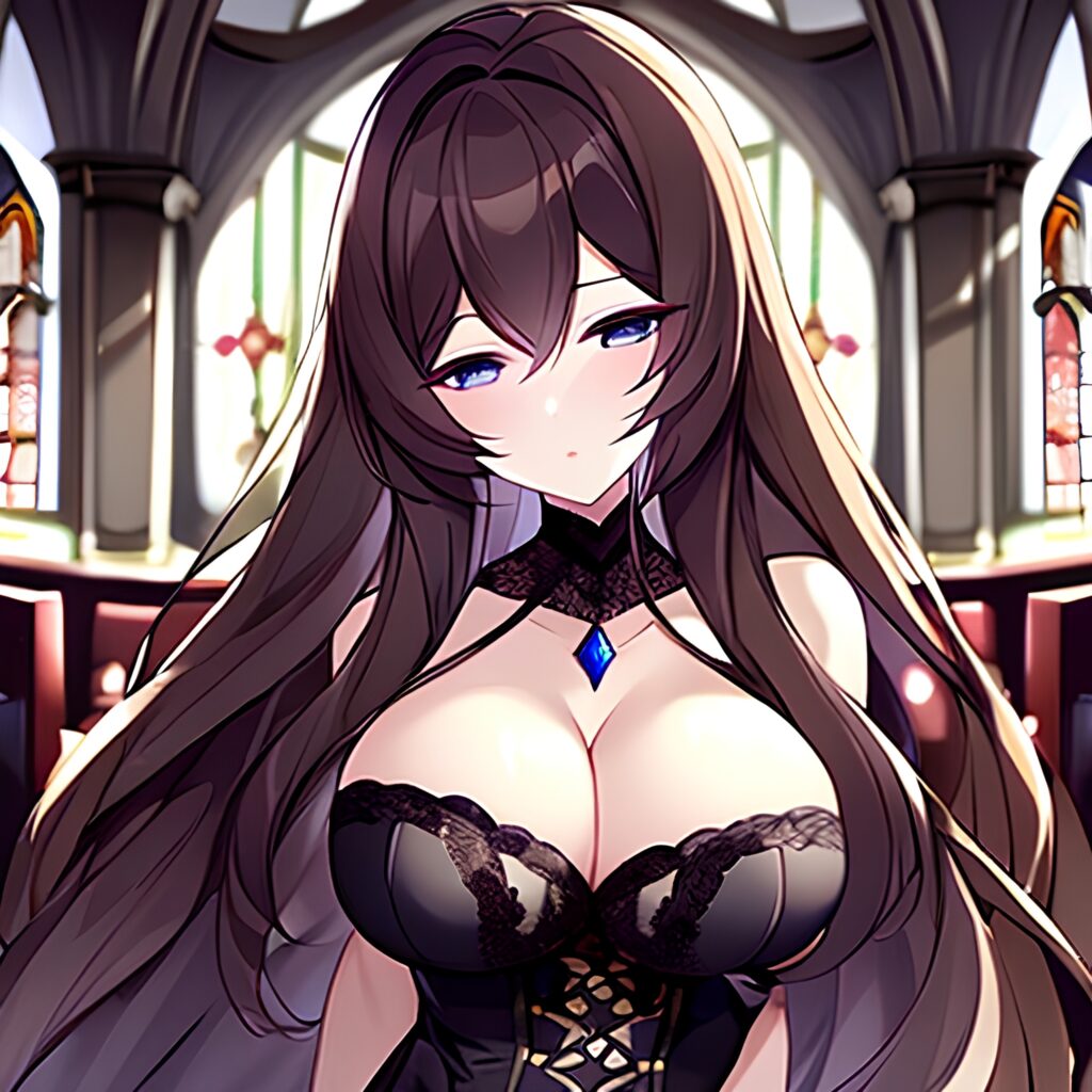 woman fishnet long hair brunette church messy hair