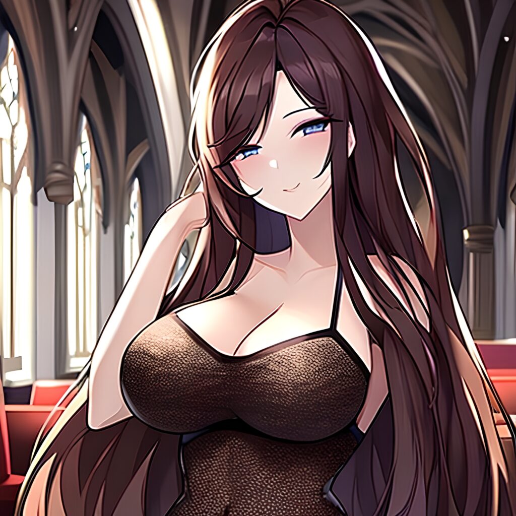 woman fishnet long hair brunette church messy hair 