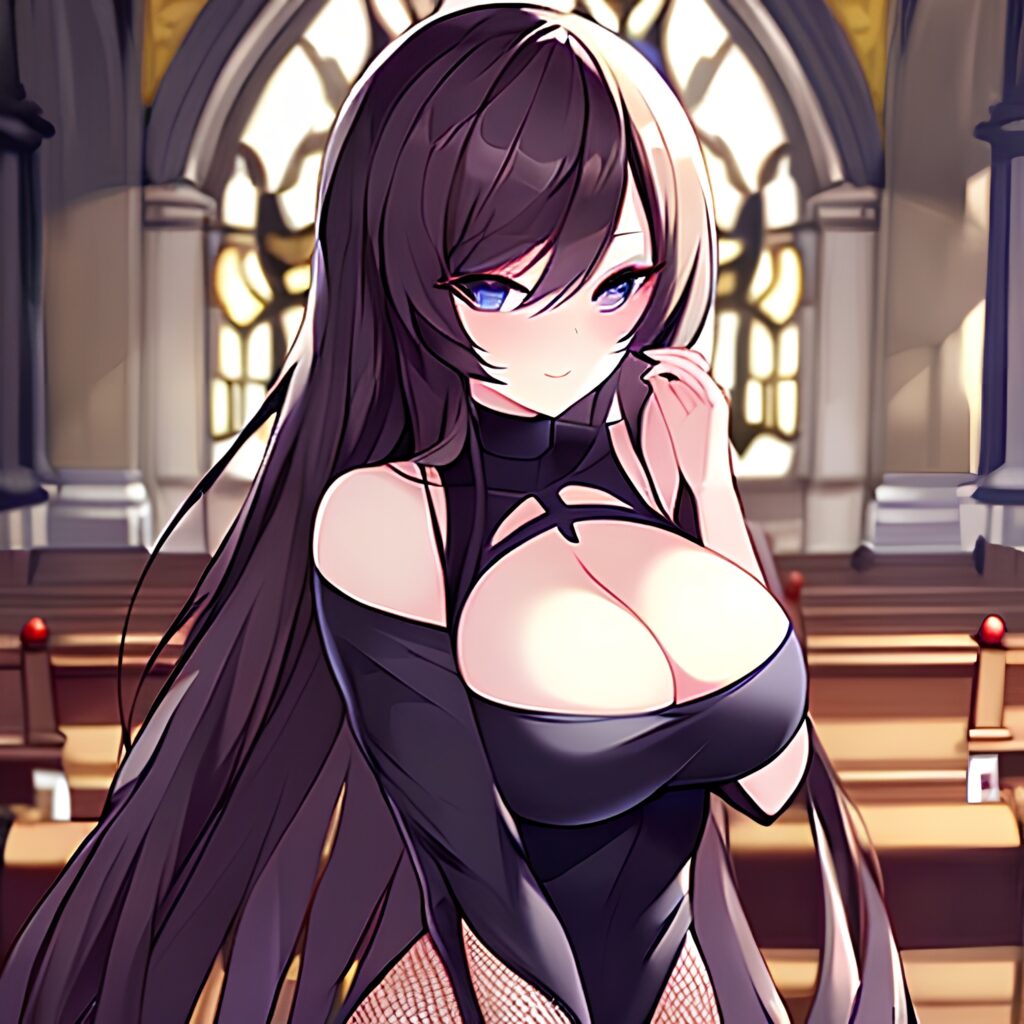 woman fishnet long hair brunette messy hair church 