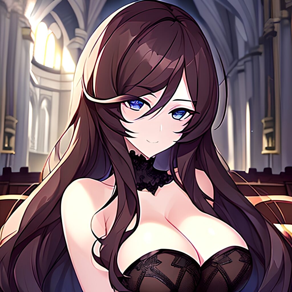 woman fishnet long hair brunette messy hair church 