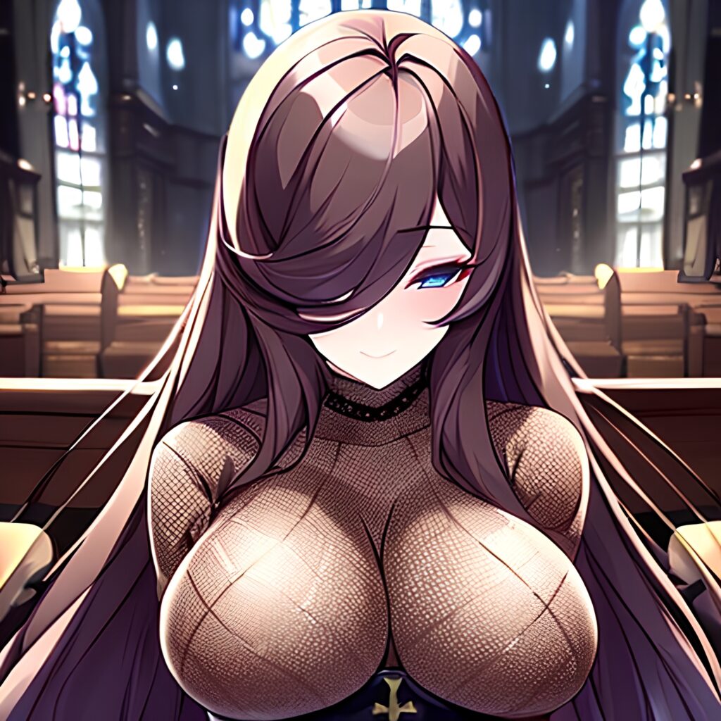 woman fishnet long hair brunette messy hair church
