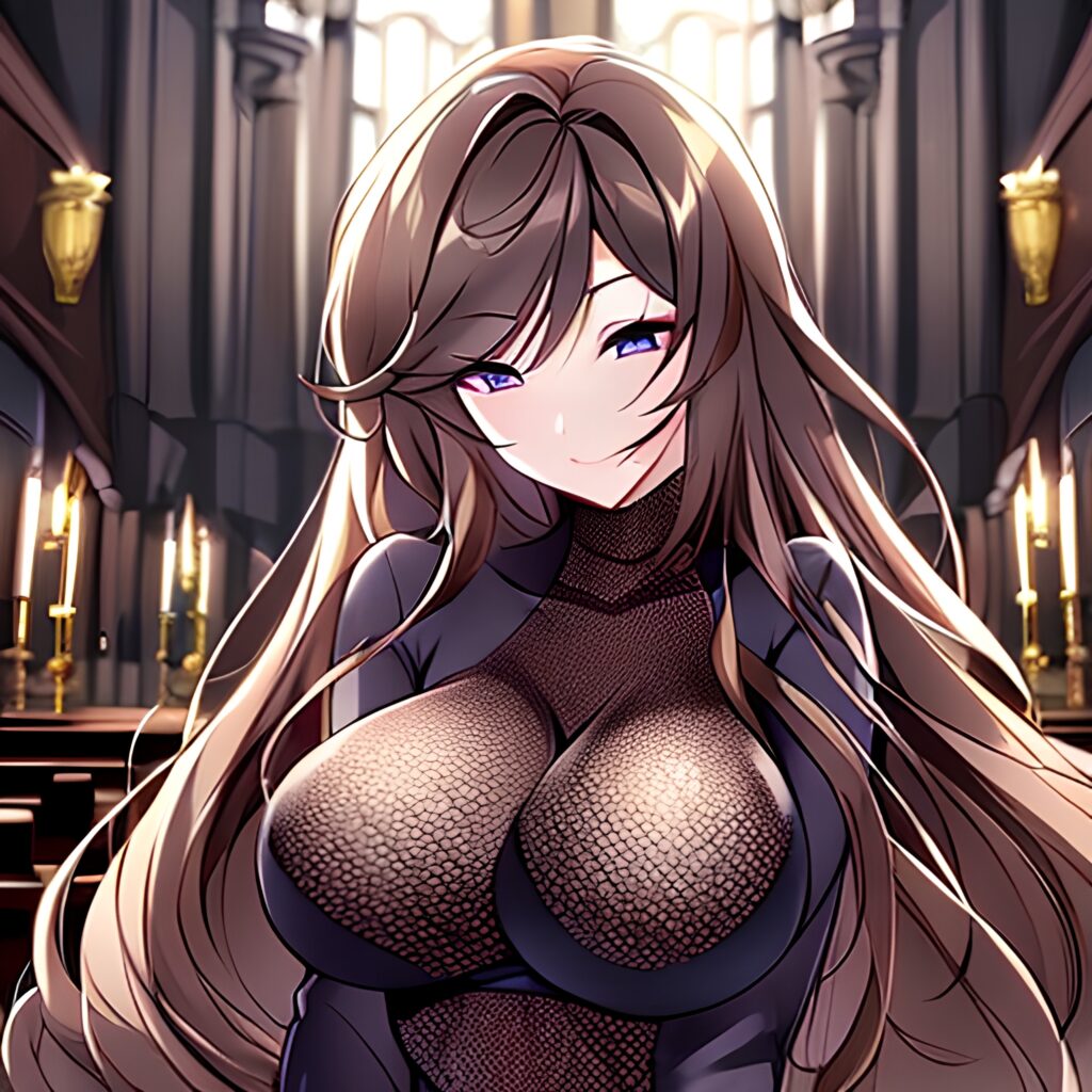 woman fishnet long hair church brunette messy hair 