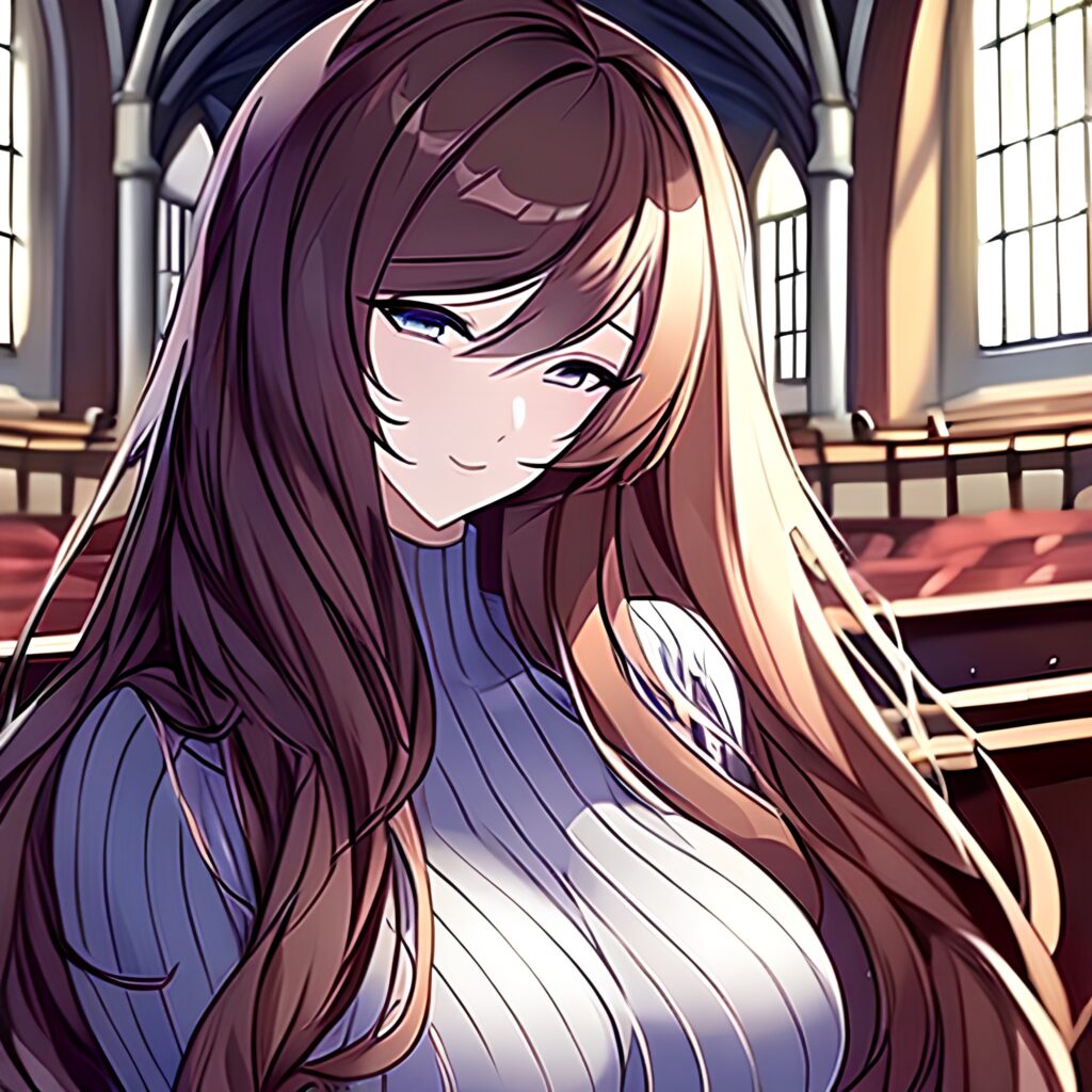 woman fishnet long hair church brunette messy hair