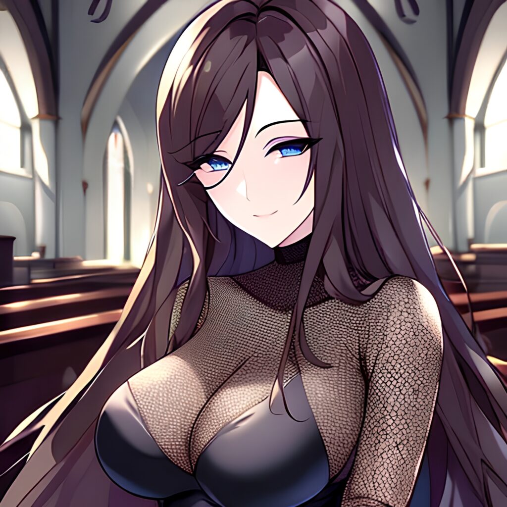 woman fishnet long hair church brunette messy hair 