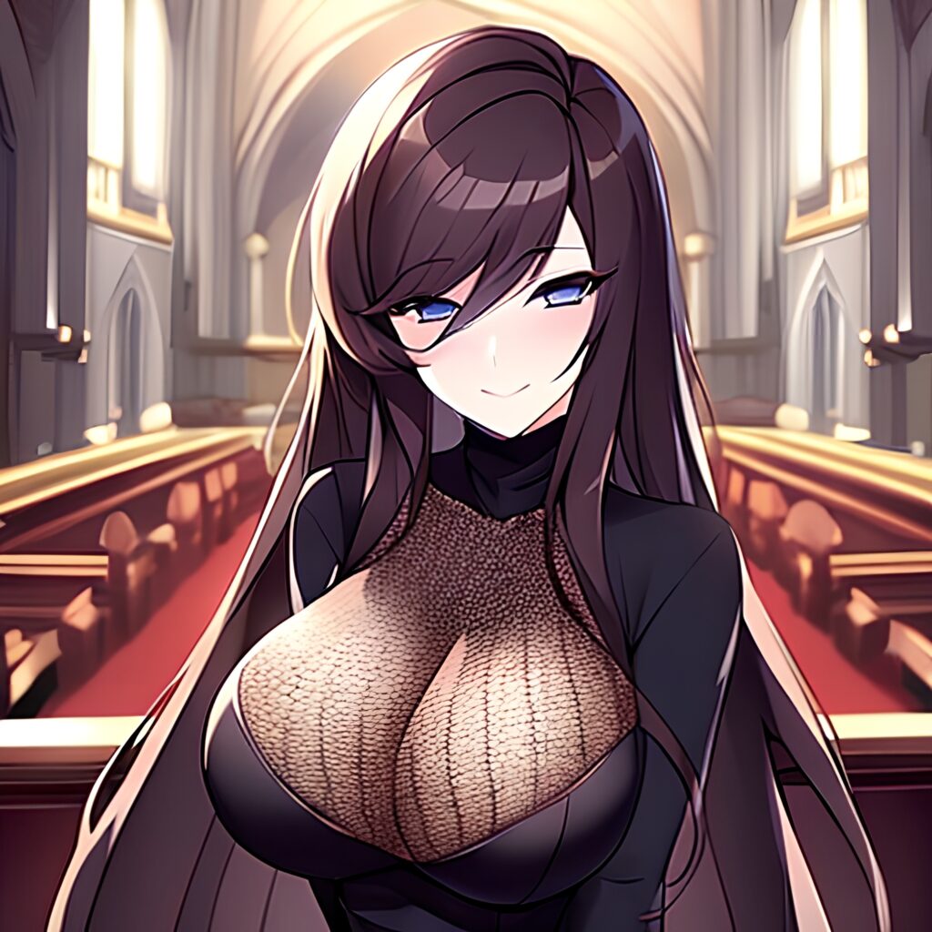woman fishnet long hair church messy hair brunette