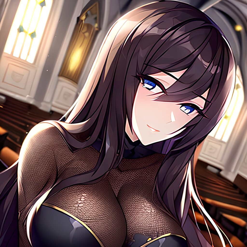 woman fishnet long hair messy hair brunette church 