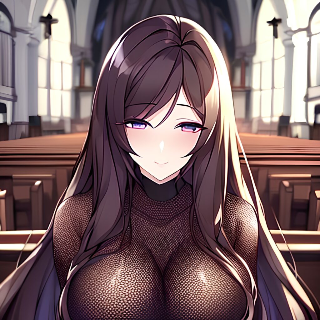 woman fishnet long hair messy hair brunette church