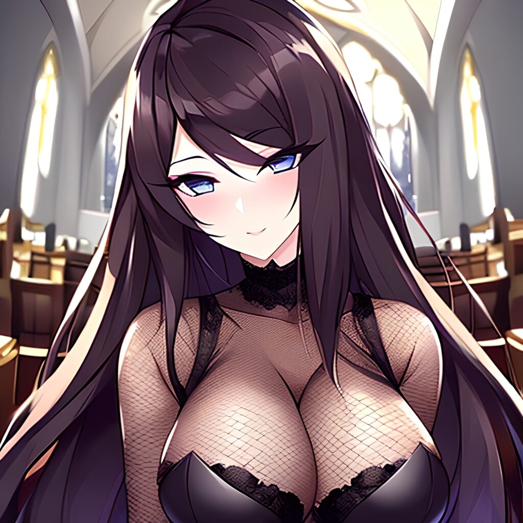 woman fishnet long hair messy hair brunette church