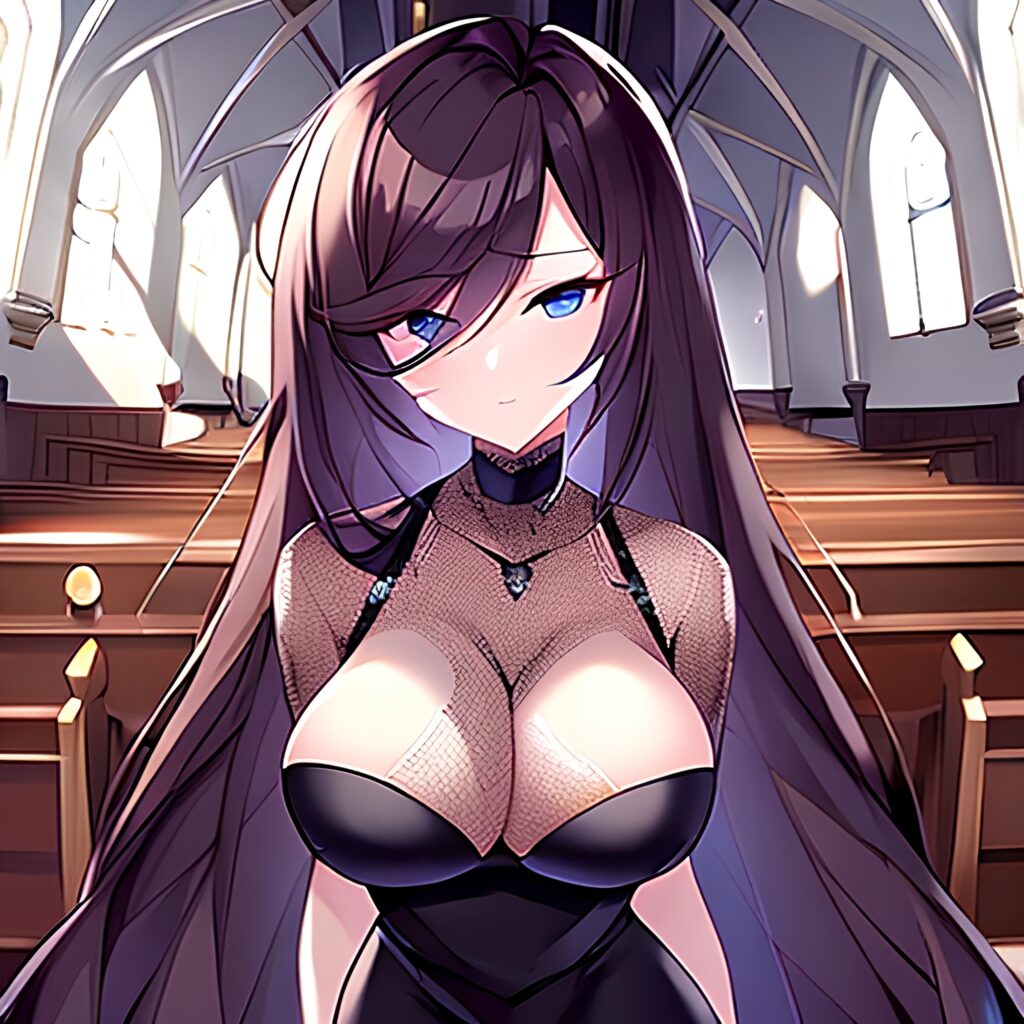 woman fishnet long hair messy hair brunette church