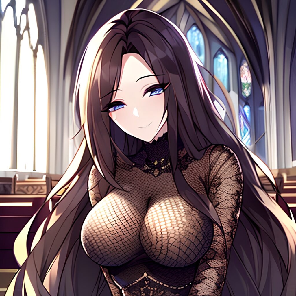 woman fishnet long hair messy hair church brunette