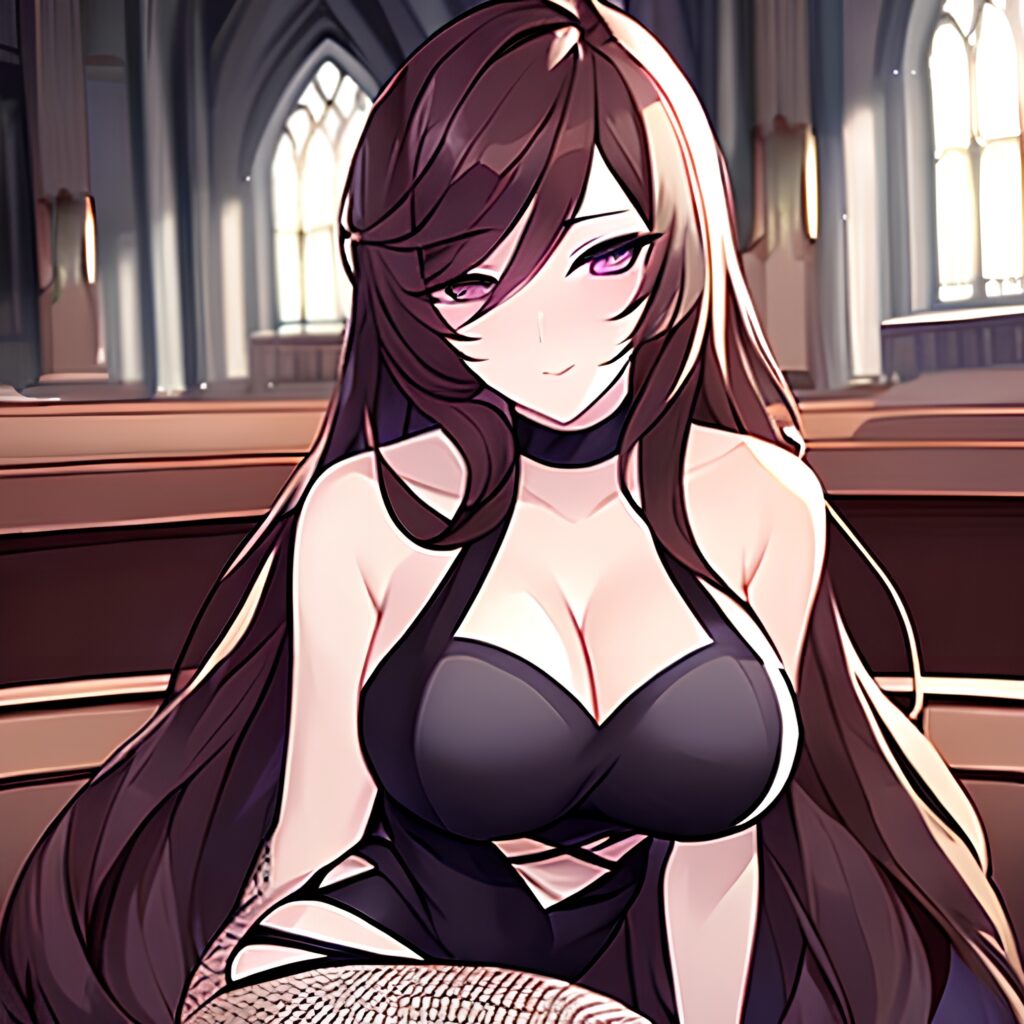 woman fishnet long hair messy hair church brunette 